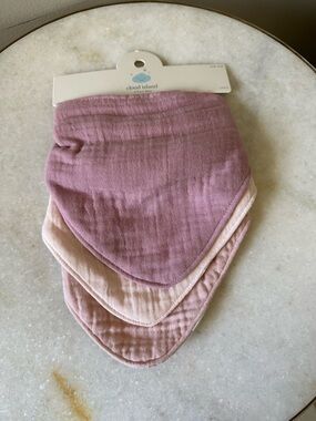 Cloud Island Baby Girl 3 Pack Pink Muslin Bandana Bibs Drool Burp Bib Snap 0-3M